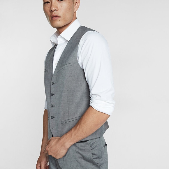 New nwt XXL EXPRESS Gray WOOL Blend Oxford SUIT VEST men's wedding prom stretch - Picture 3 of 5